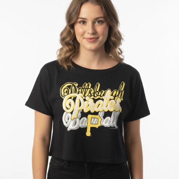 Campus Lifestyle Tops - Pittsburgh Pirates Women's Womens Crop Top Tee T Shirt Black Size Medium NWT